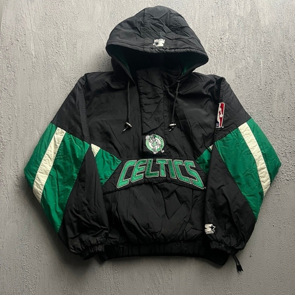 Vintage Boston Celtics Jacket Large Black 90s NBA Puffer Anorak Starter